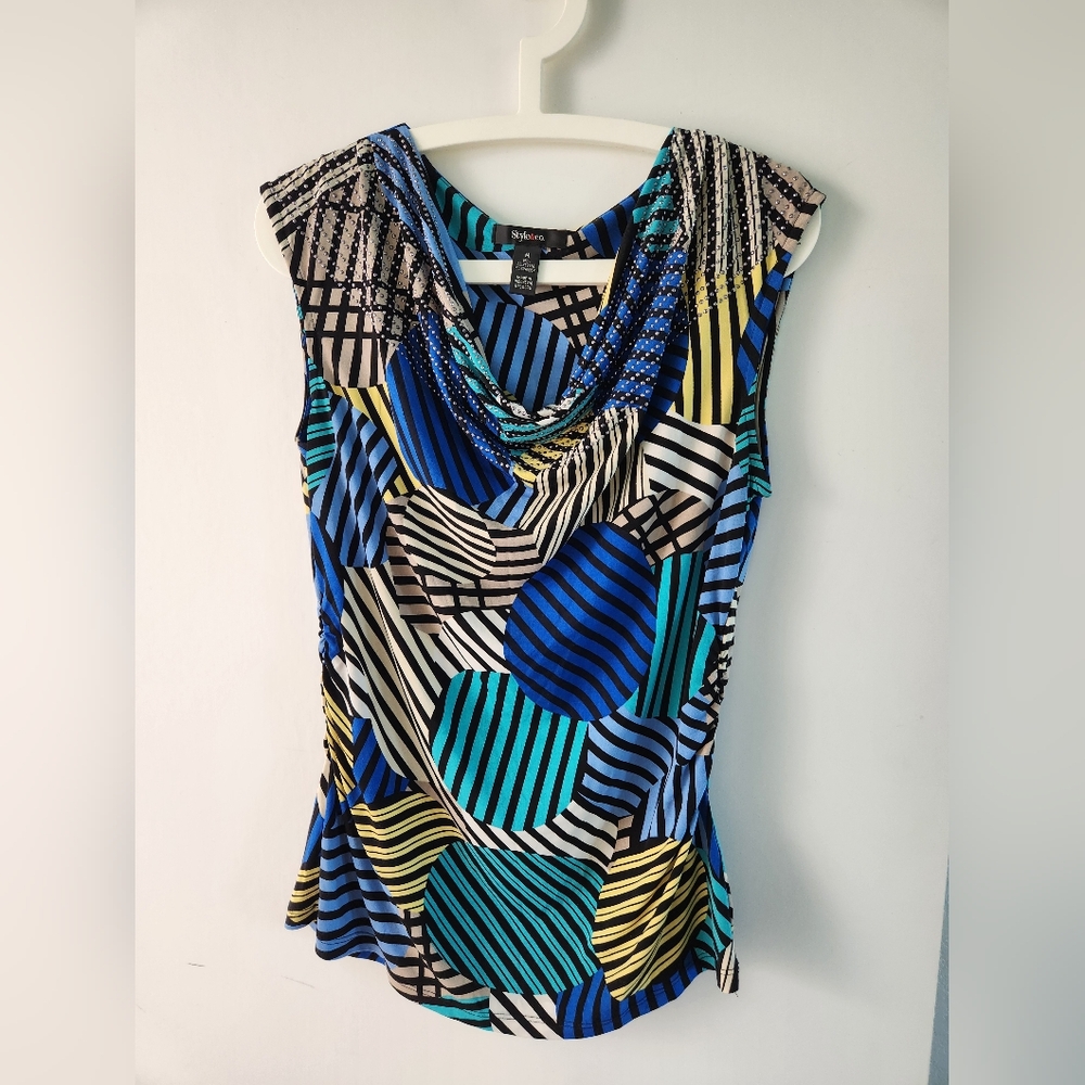 Multicolor Geometric Stretchy Blouse